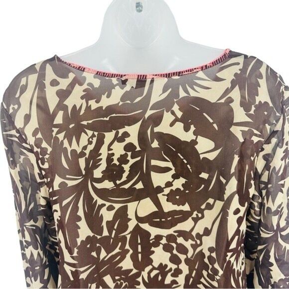 Bcbgmaxazria Brown And Cream Silk Side Tie Peasant Blouse Sz. S - Picture 7 of 9